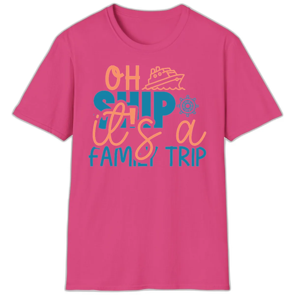 Oh Ship Family Cruise Trip T-Shirt in Heliconia