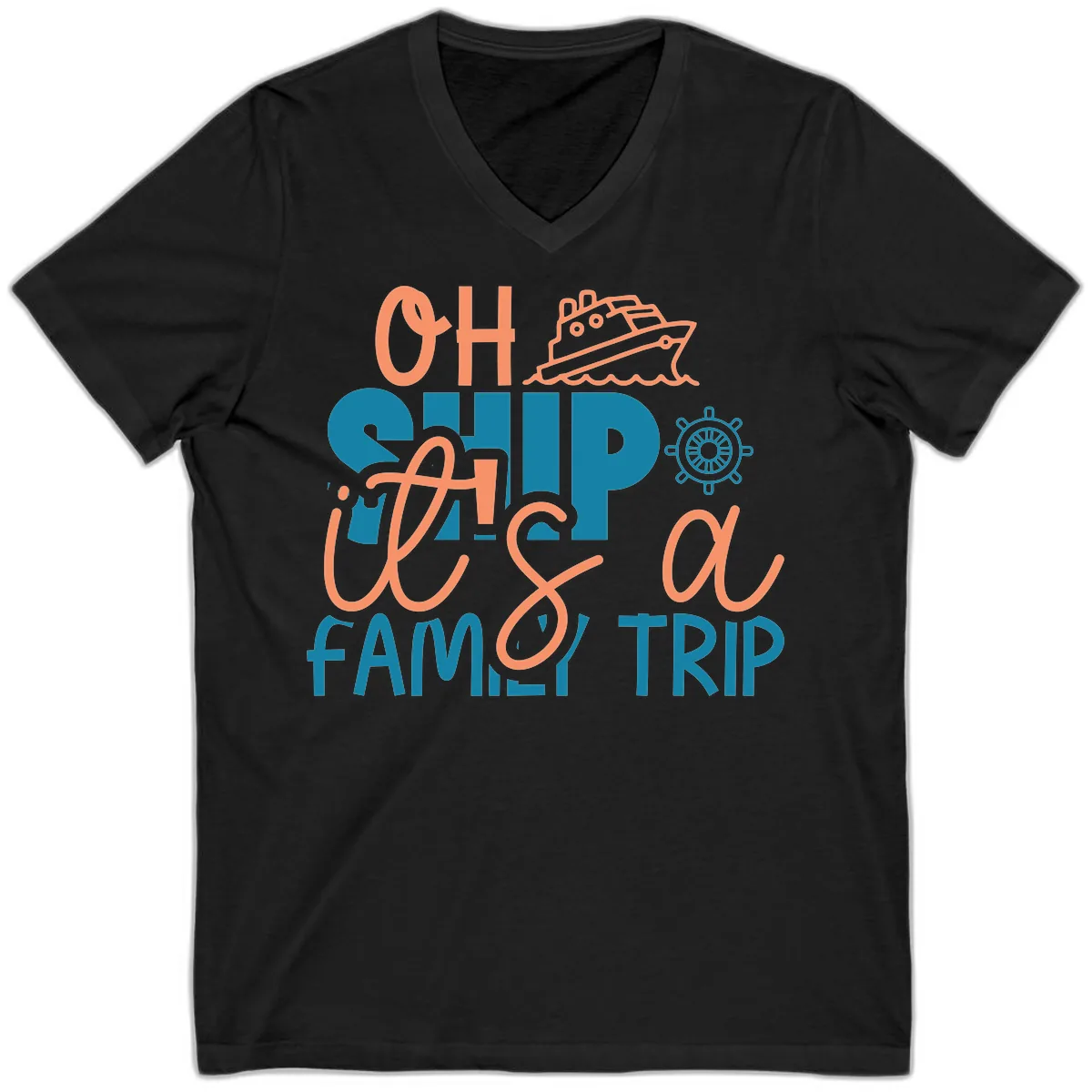 Oh Ship Family Cruise Trip V-Neck in Black