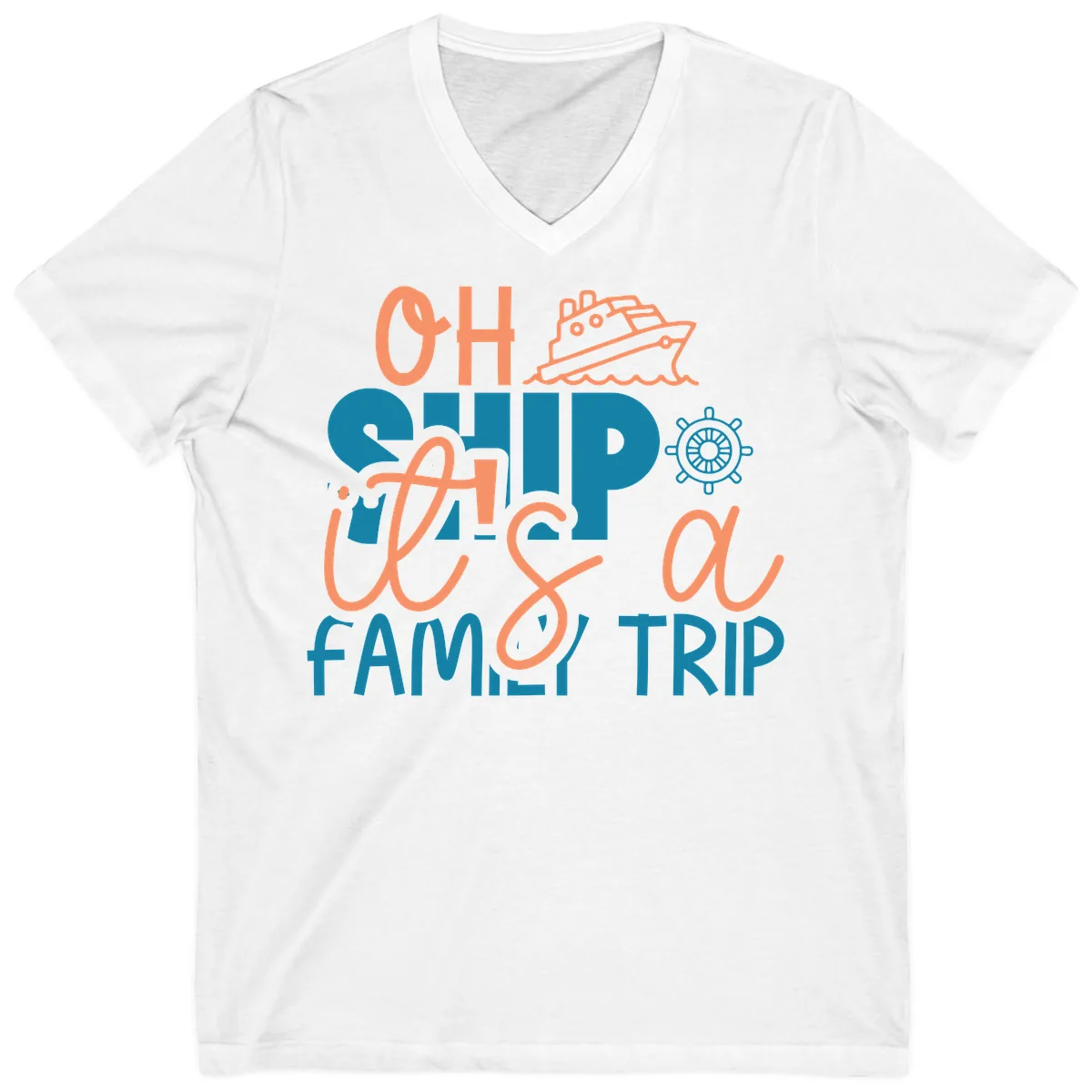 Oh Ship Family Cruise Trip V-Neck in White