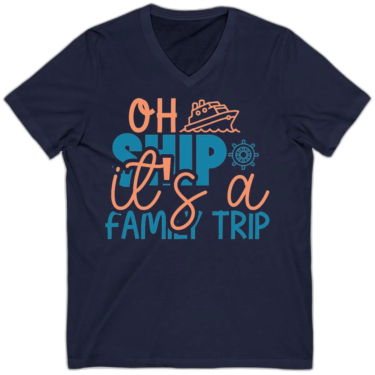 Oh Ship Family Cruise Trip V-Neck in Navy