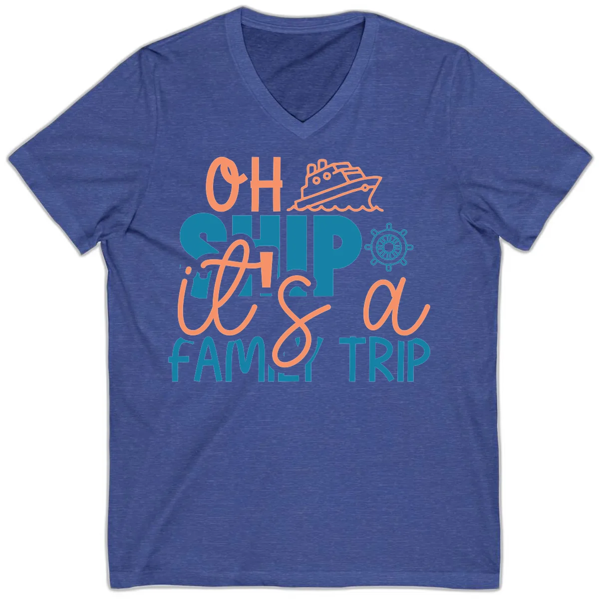 Oh Ship Family Cruise Trip V-Neck in Heather True Royal