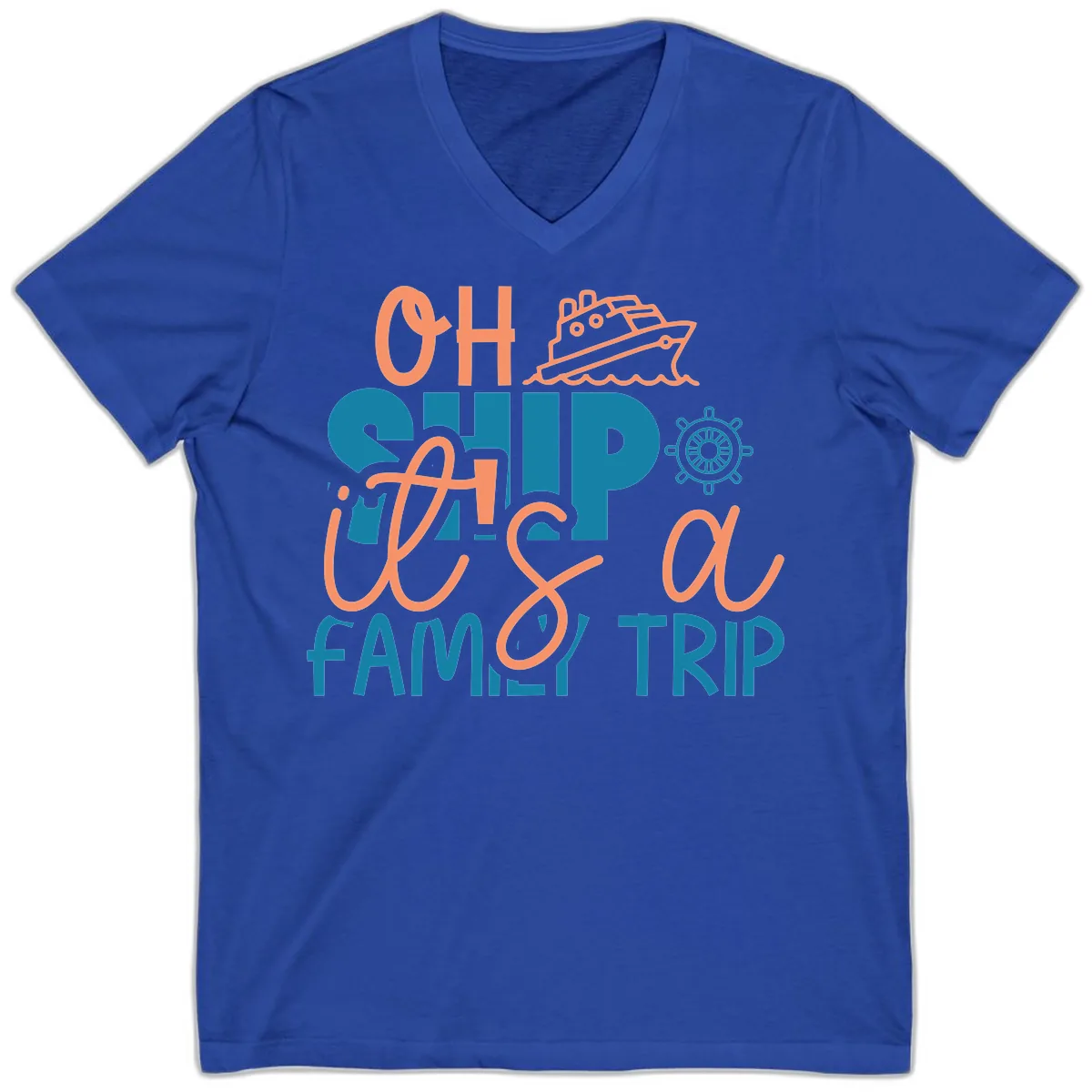 Oh Ship Family Cruise Trip V-Neck in True Royal