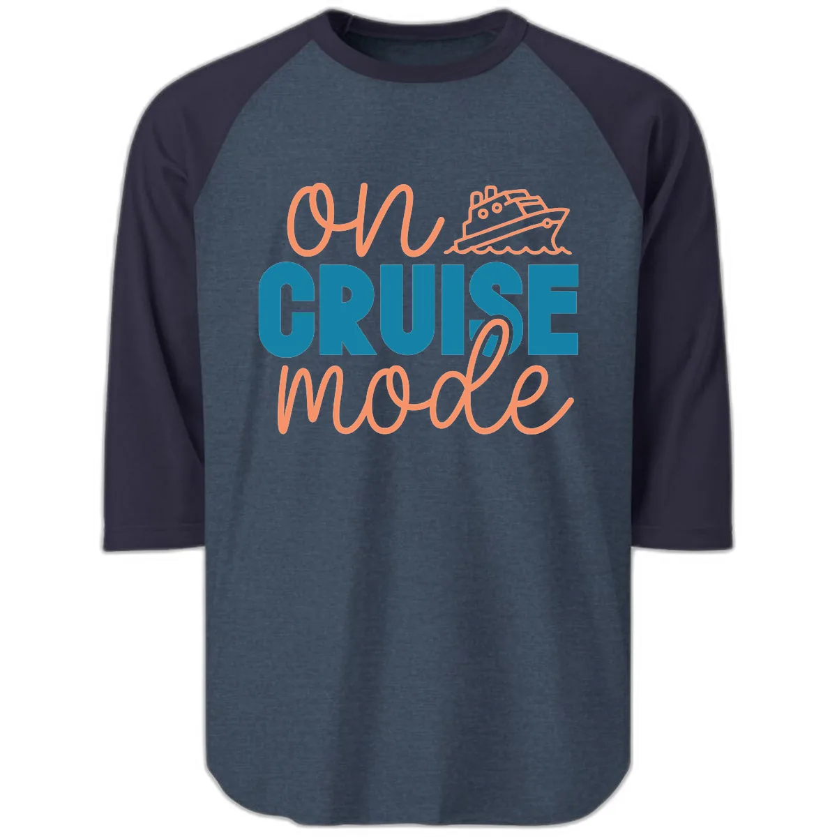 Ahoy Cruise Mode Raglan 3/4 in Heather Denim Navy