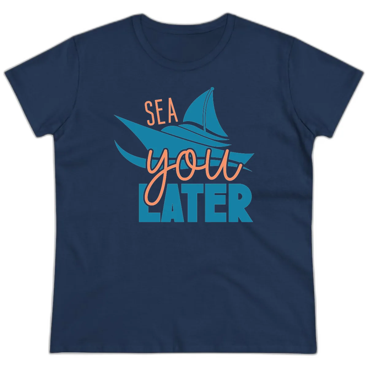 Sea You Later Sailboat Ladies Tee in Navy