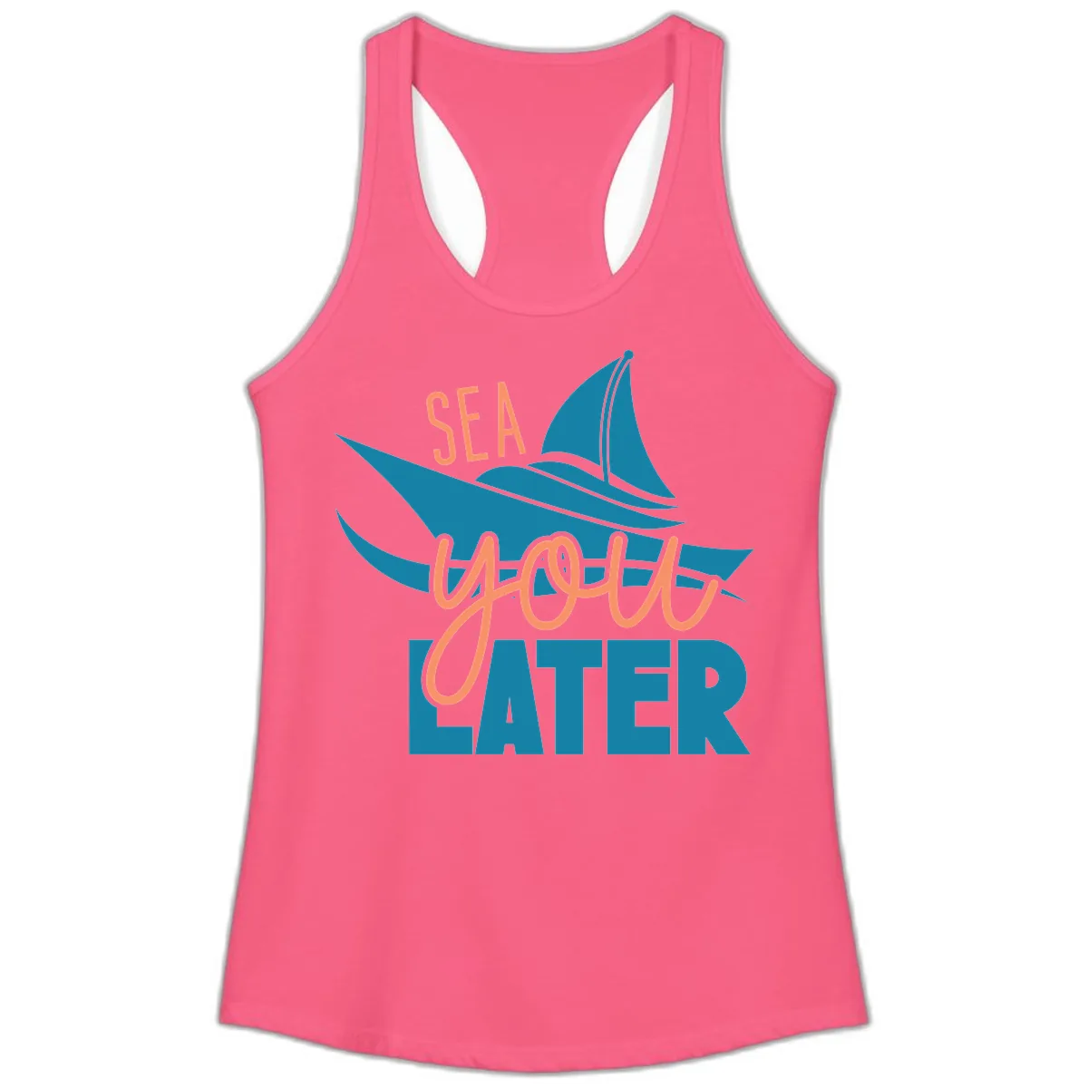 Sea You Later Sailboat Ladies Tank in Solid Hot Pink