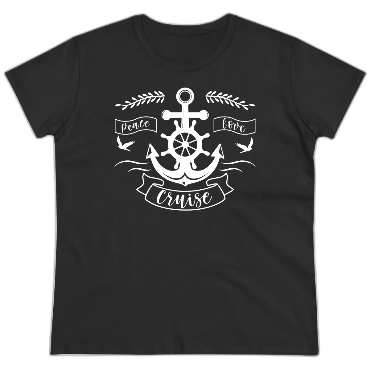 Peace Love Cruise Anchor Ladies Tee in Black