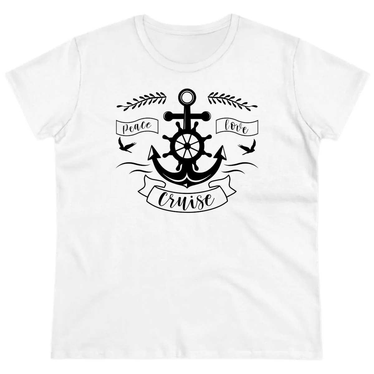 Peace Love Cruise Anchor Ladies Tee in White