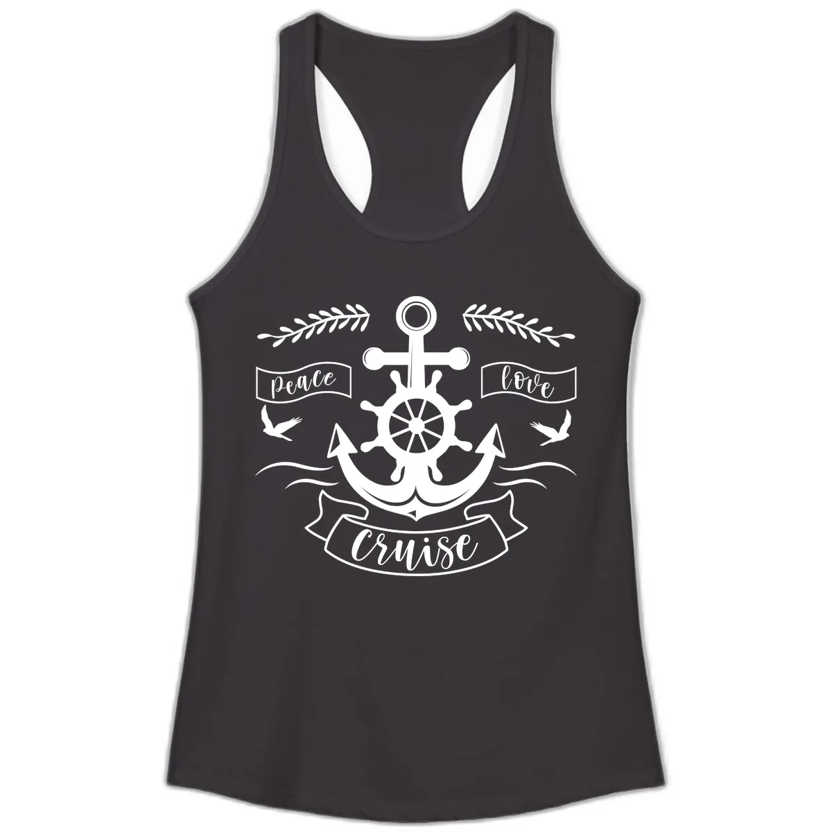 Peace Love Cruise Anchor Ladies Tank in Black