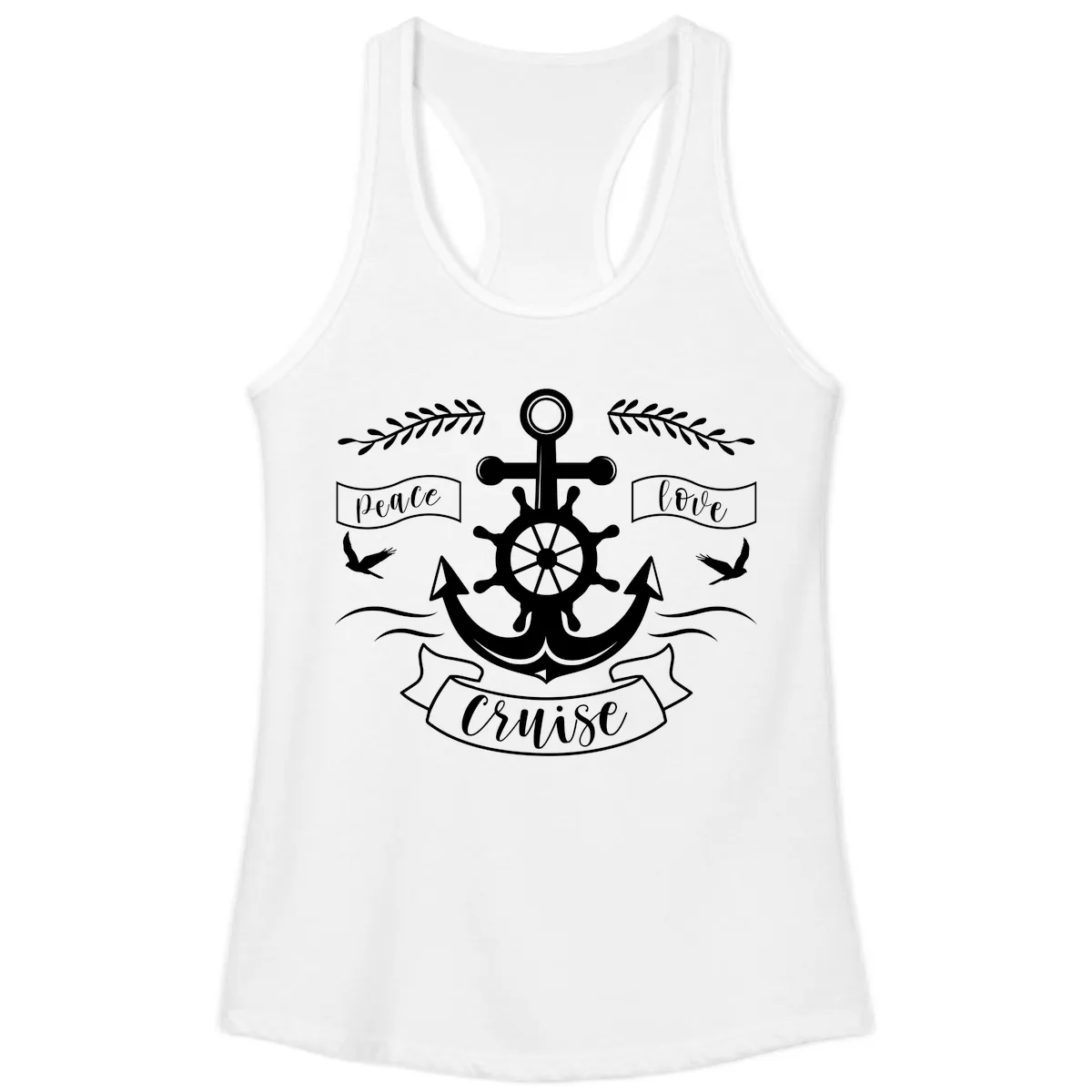 Peace Love Cruise Anchor Ladies Tank in White