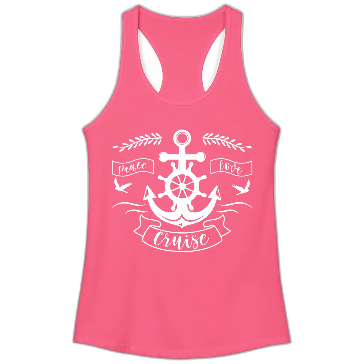 Peace Love Cruise Anchor Ladies Tank in Solid Hot Pink
