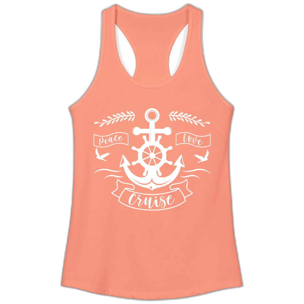 Peace Love Cruise Anchor Ladies Tank in Solid Light Orange