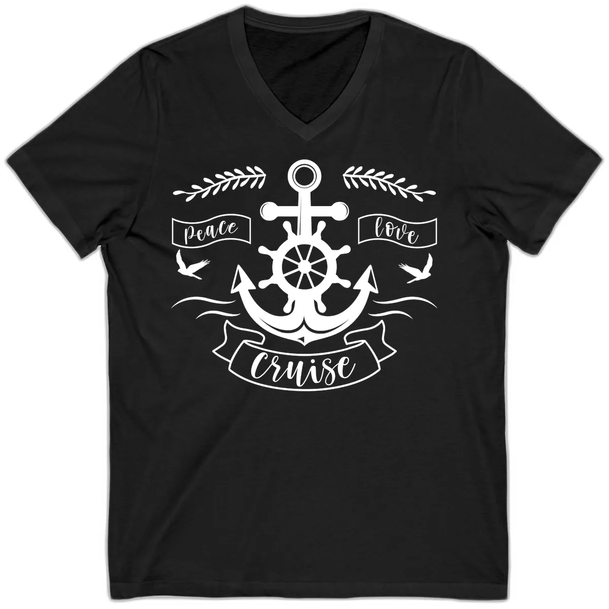 Peace Love Cruise Anchor V-Neck in Black