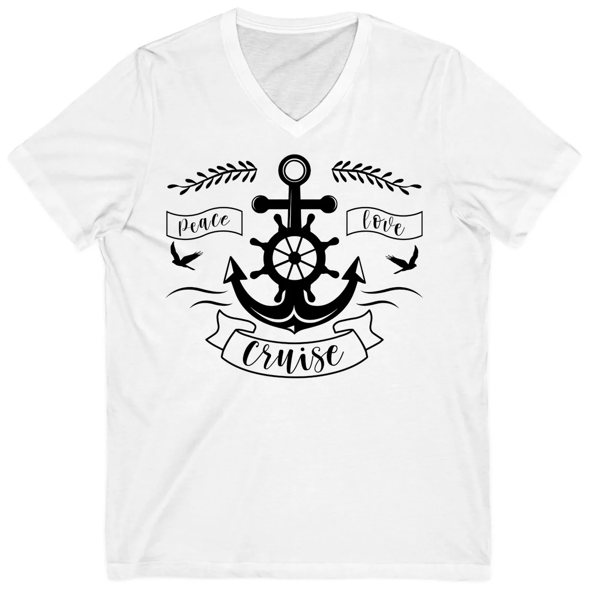 Peace Love Cruise Anchor V-Neck in White