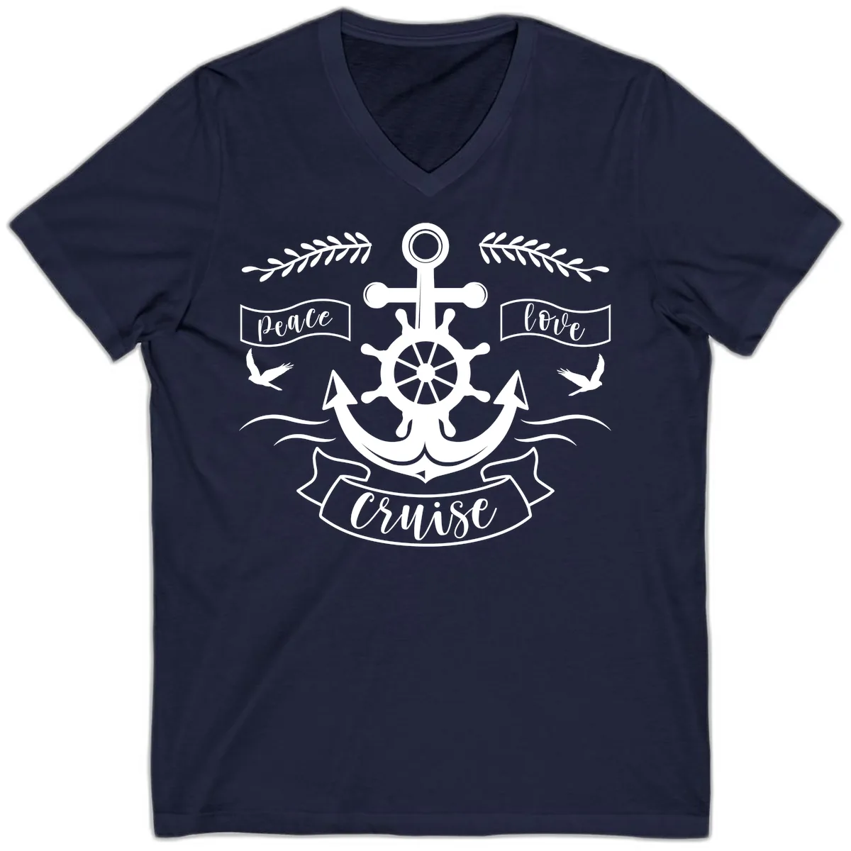 Peace Love Cruise Anchor V-Neck in Navy