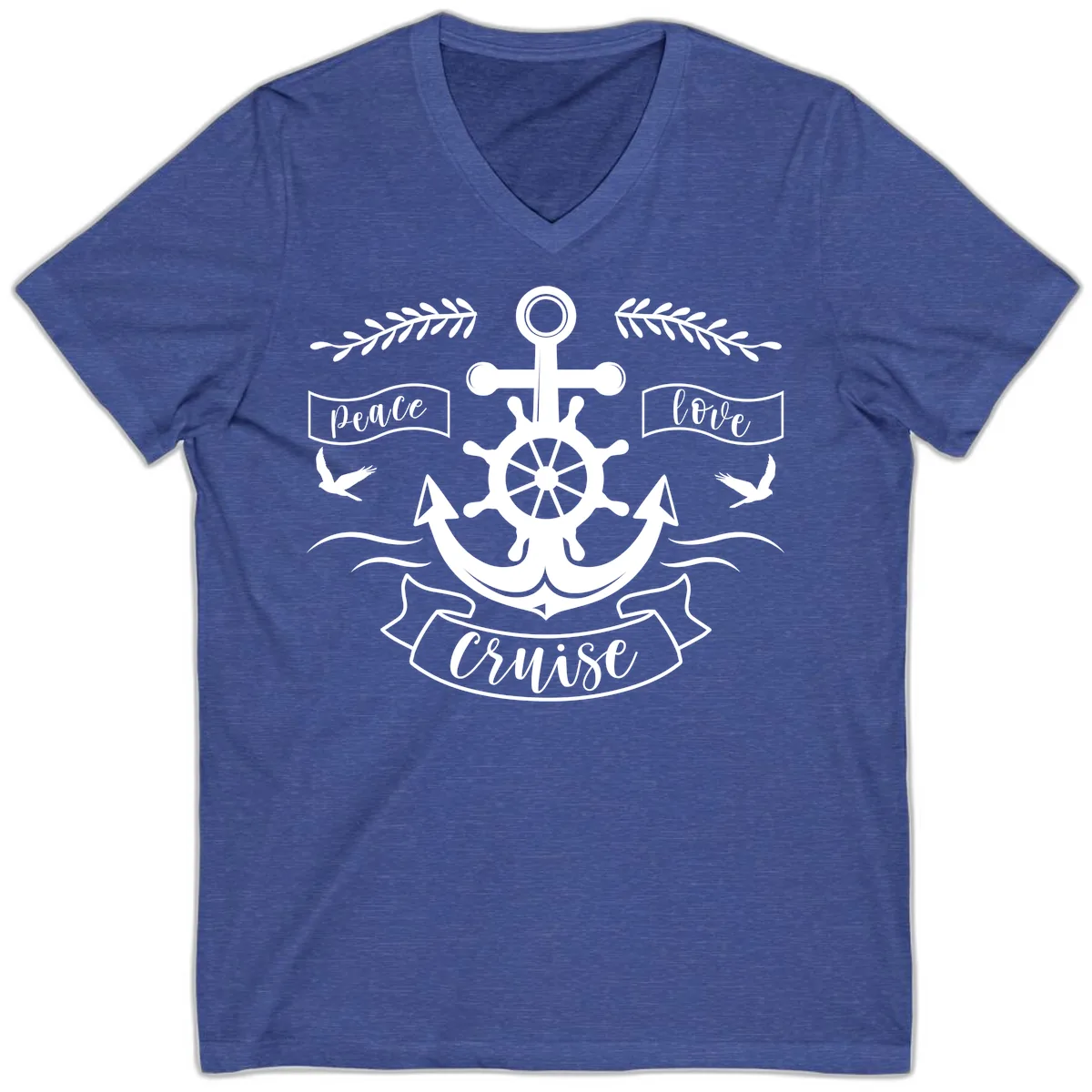 Peace Love Cruise Anchor V-Neck in Heather True Royal