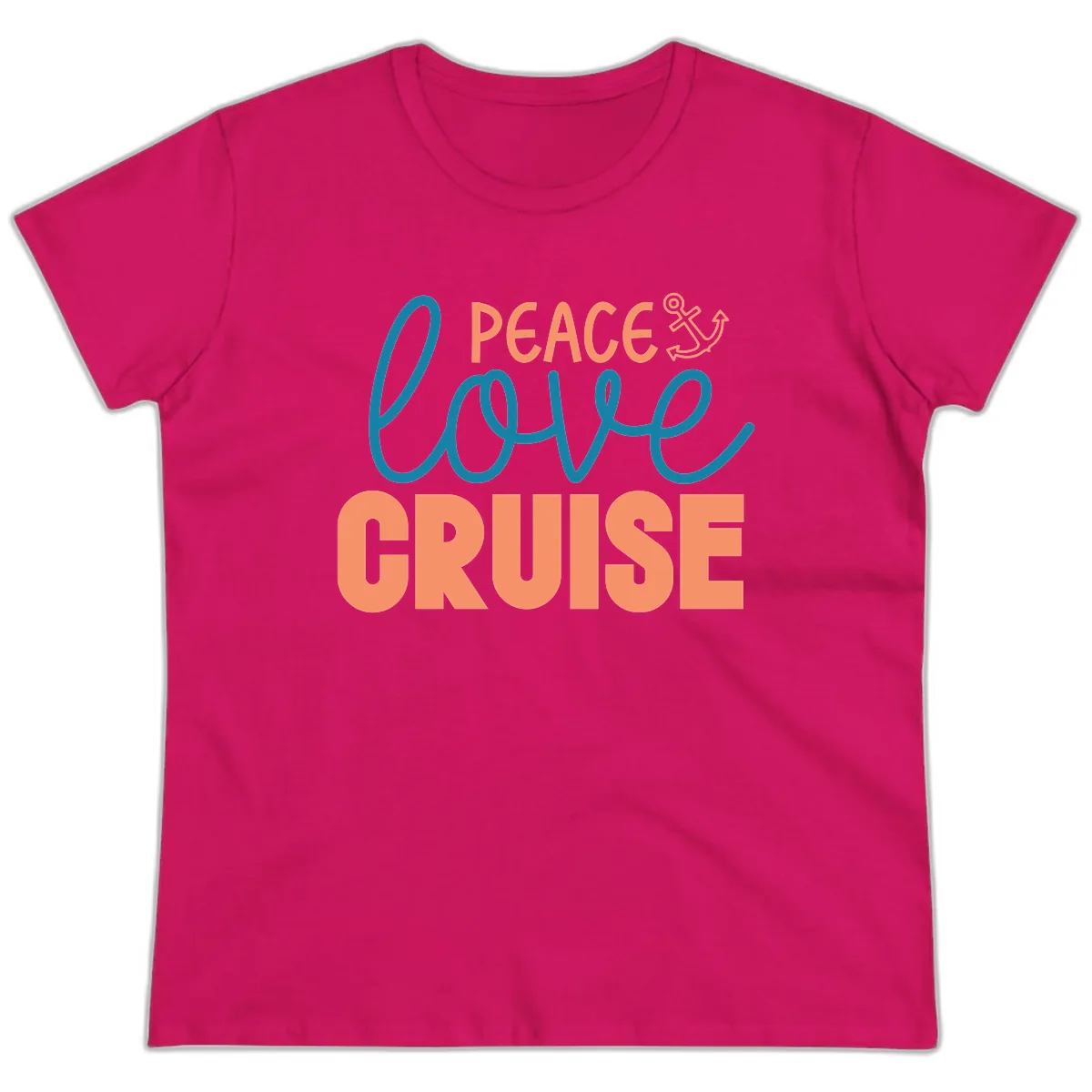 Peace Love Cruise Ladies Tee in Heliconia