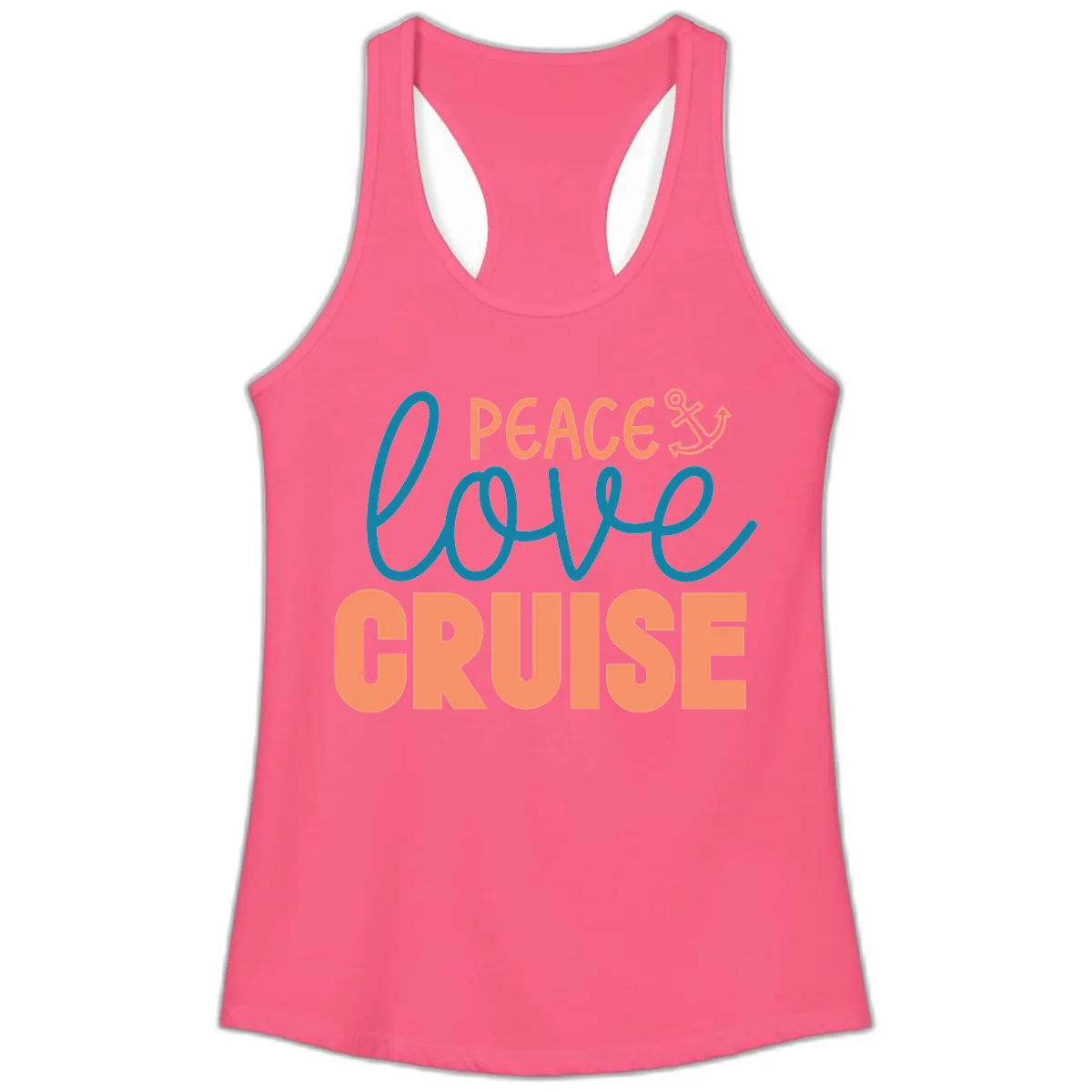 Peace Love Cruise Ladies Tank in Solid Hot Pink