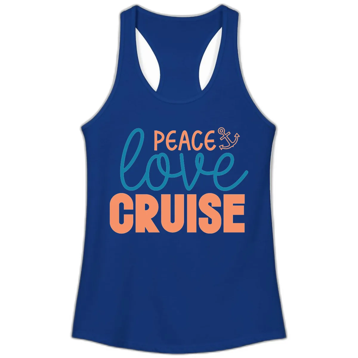 Peace Love Cruise Ladies Tank in Solid Royal