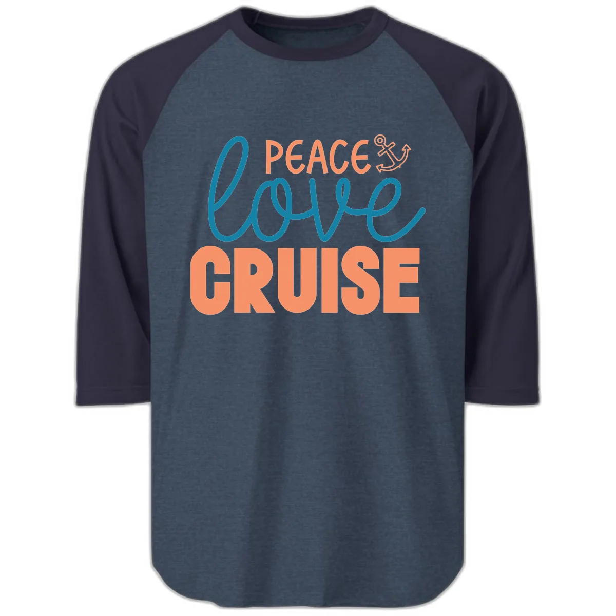 Peace Love Cruise Raglan 3/4 in Heather Denim Navy