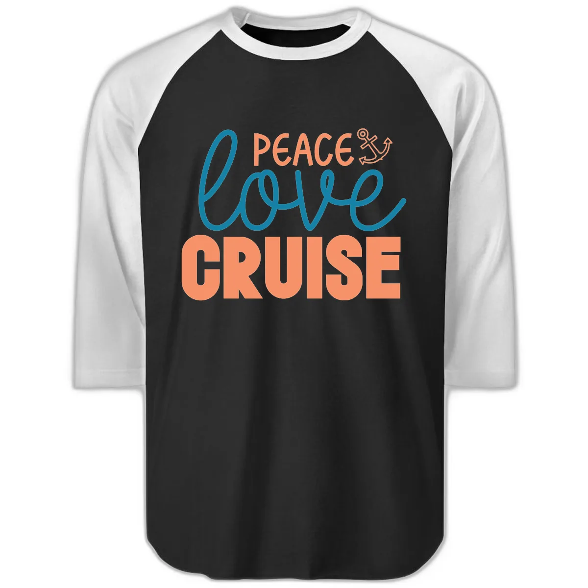 Peace Love Cruise Raglan 3/4 in Black White