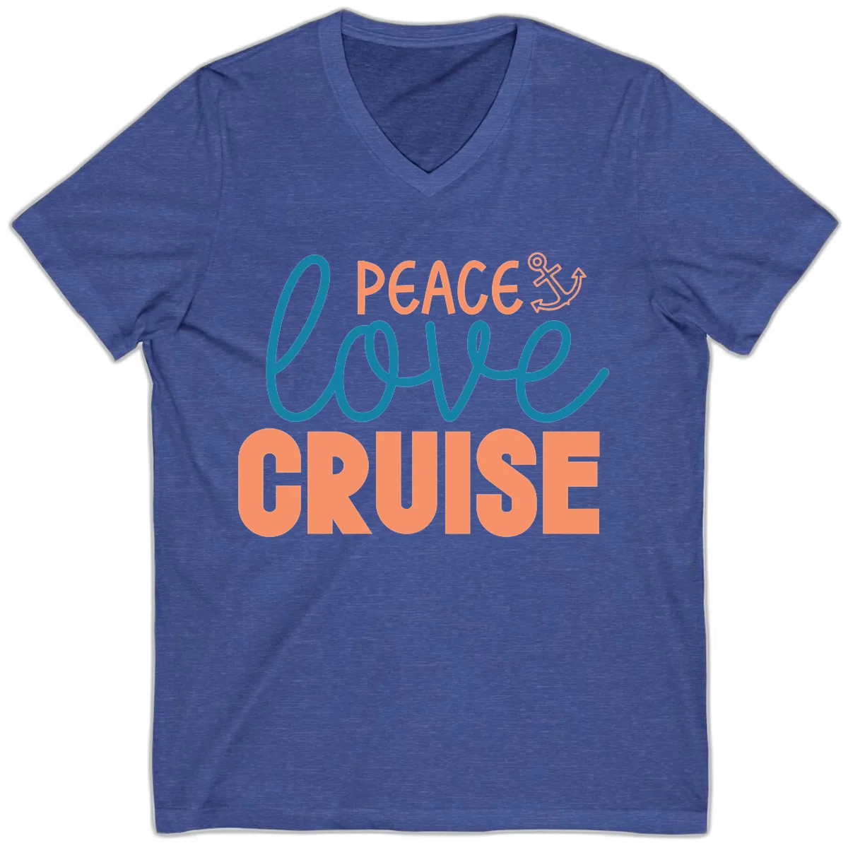 Peace Love Cruise V-Neck in Heather True Royal
