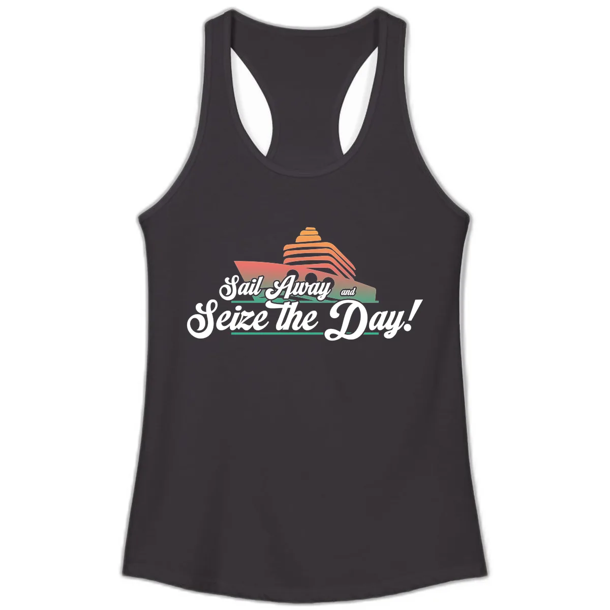 Sail Away and Seize the Day Ladies Tank in Black