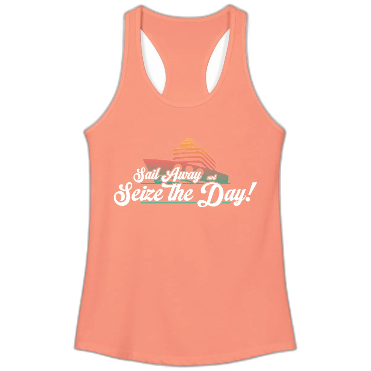 Sail Away and Seize the Day Ladies Tank in Solid Light Orange