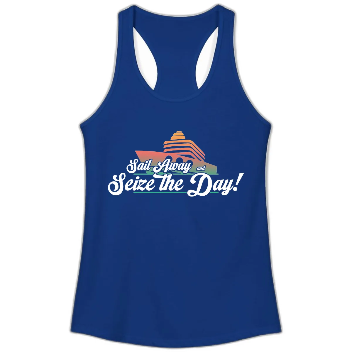 Sail Away and Seize the Day Ladies Tank in Solid Royal