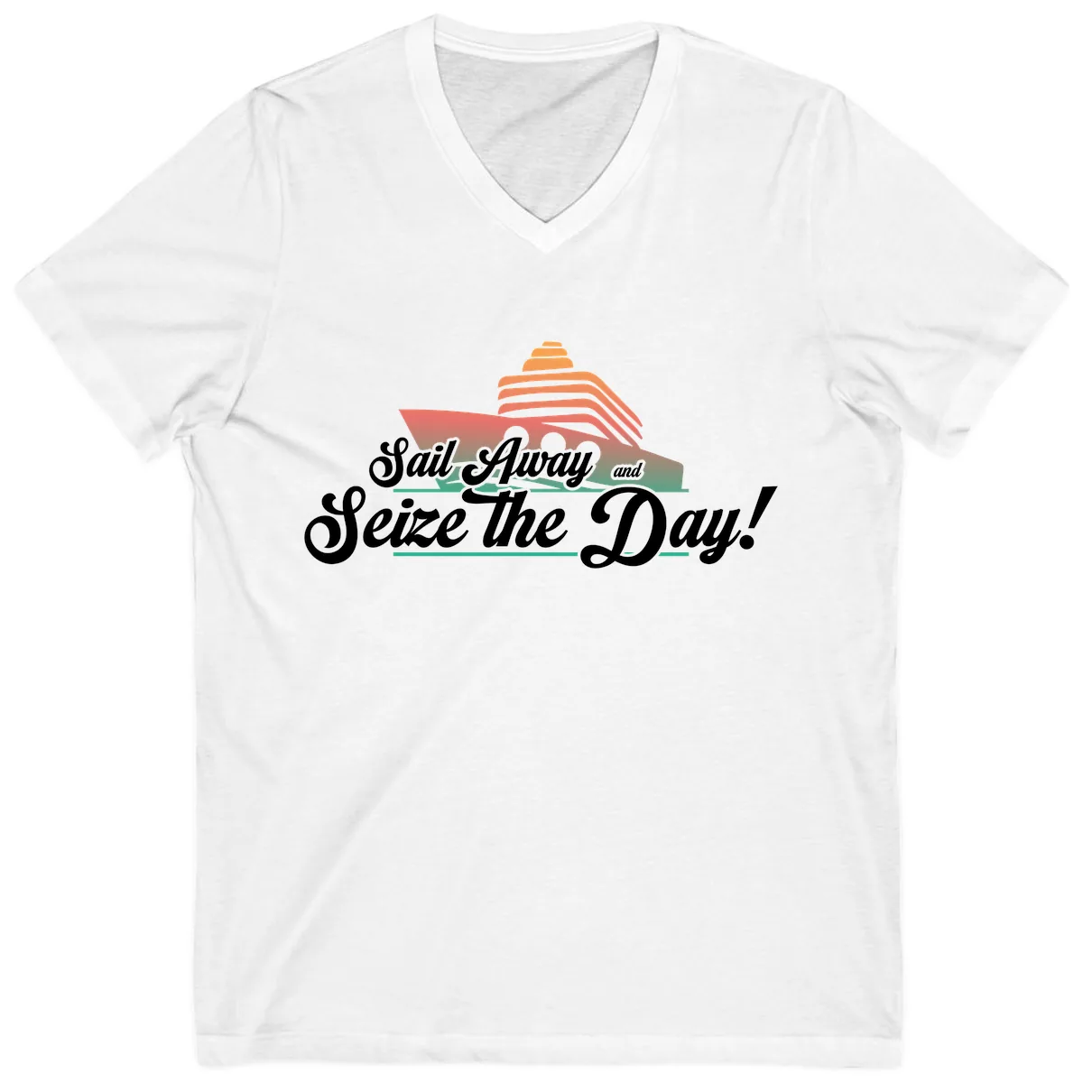 Sail Away and Seize the Day V-Neck in White