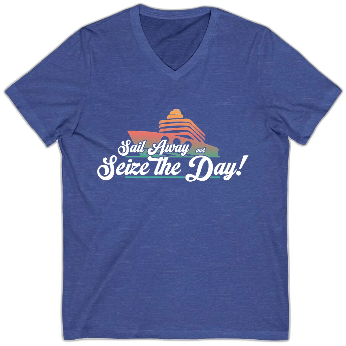 Sail Away and Seize the Day V-Neck in Heather True Royal
