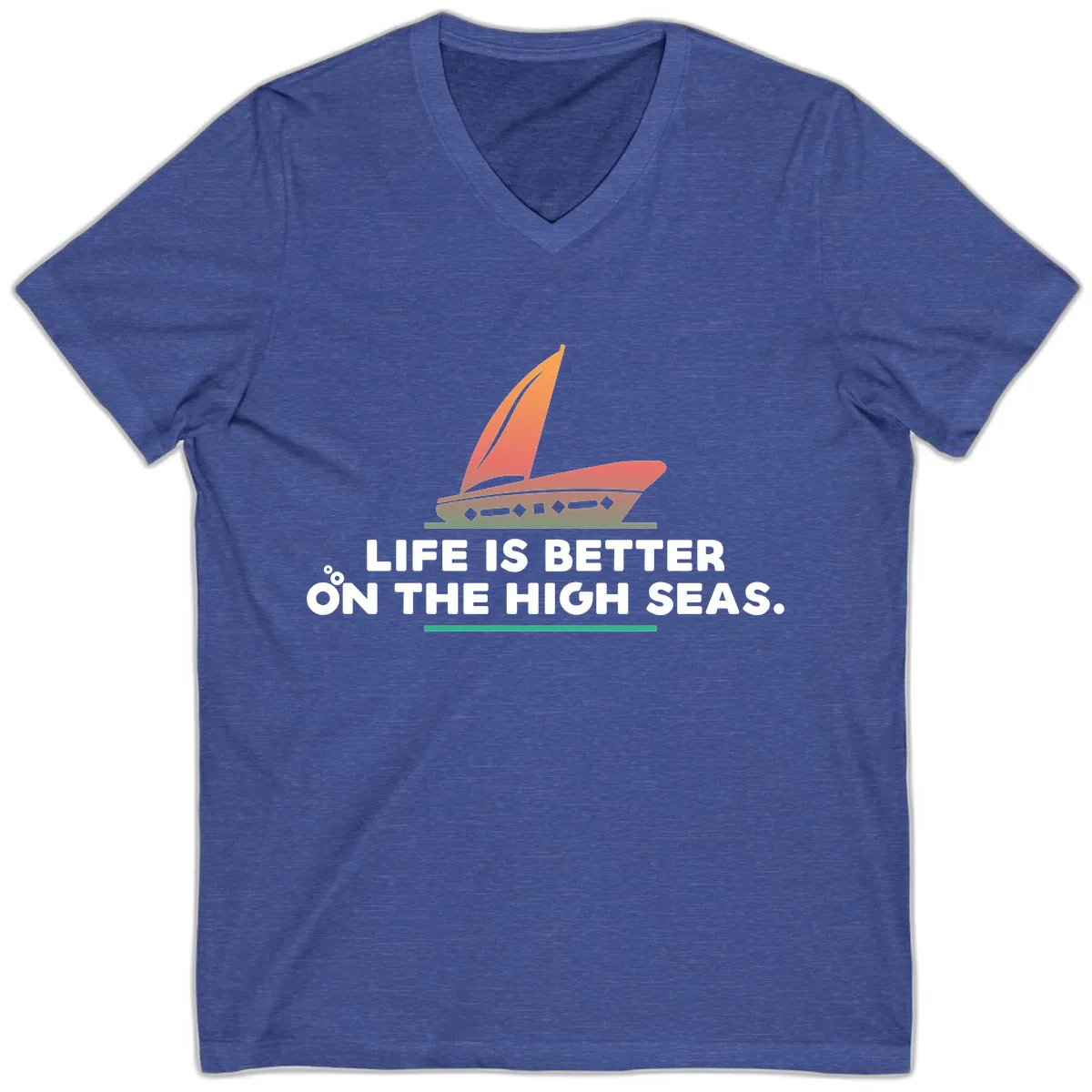 Life Is Better On The High Seas V-Neck in Heather True Royal