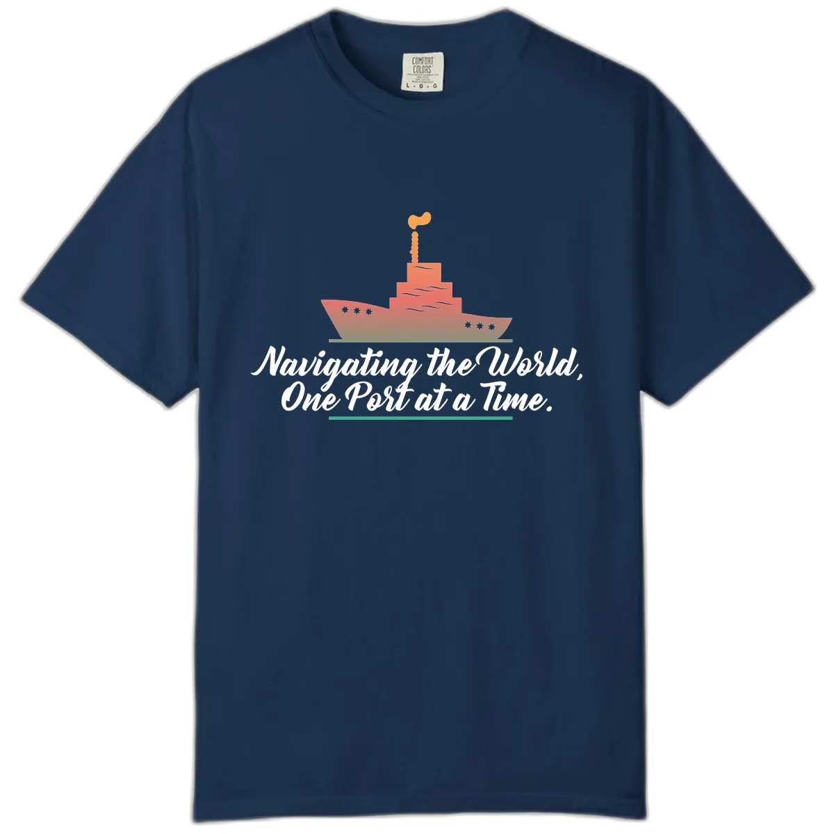 Navigating The World, One Port At A Time Comfort Color in Navy
