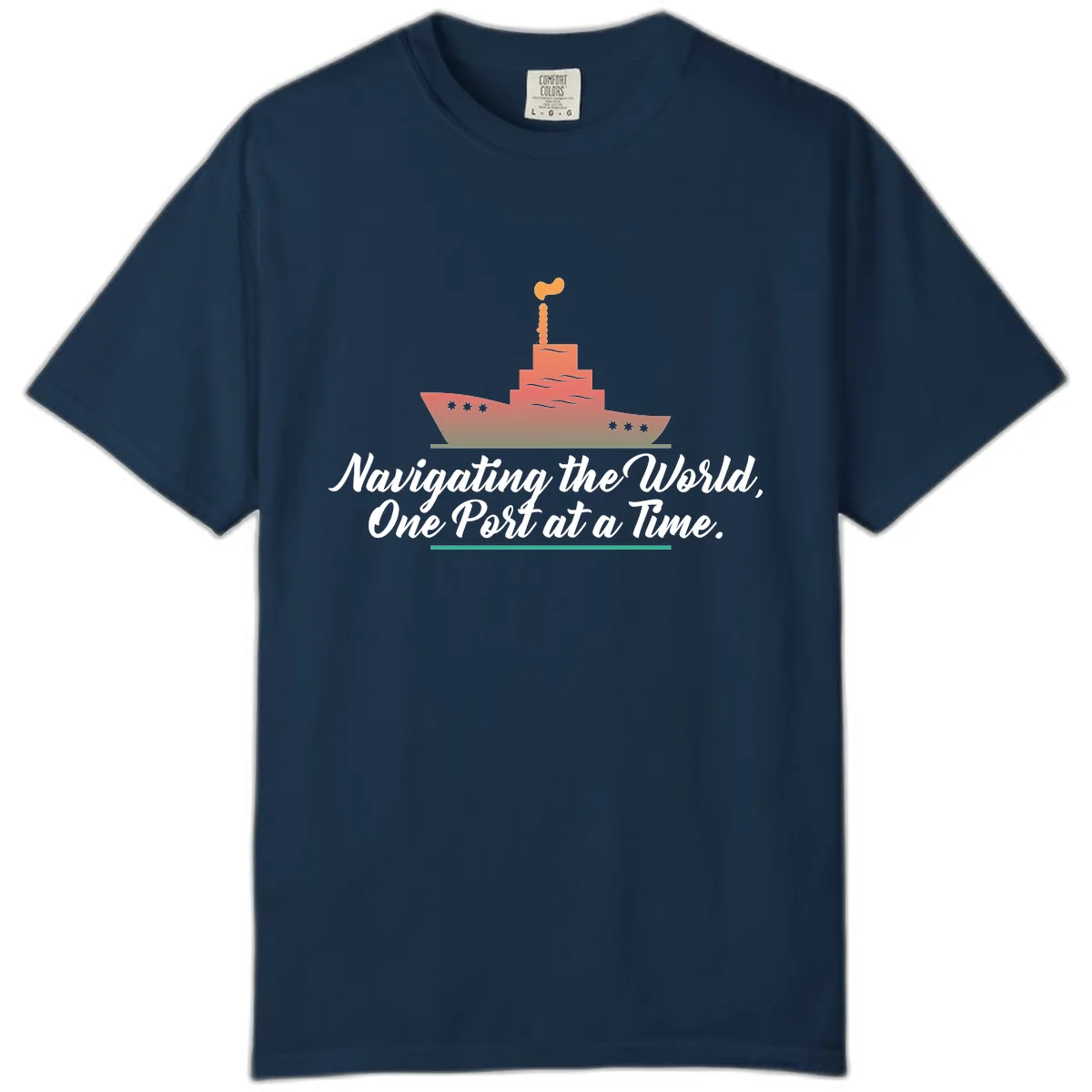 Navigating The World, One Port At A Time Comfort Color in True Navy