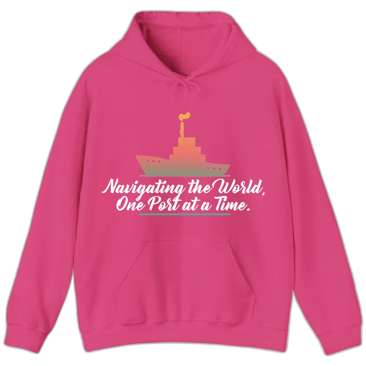 Navigating The World, One Port At A Time Hoodie in Heliconia