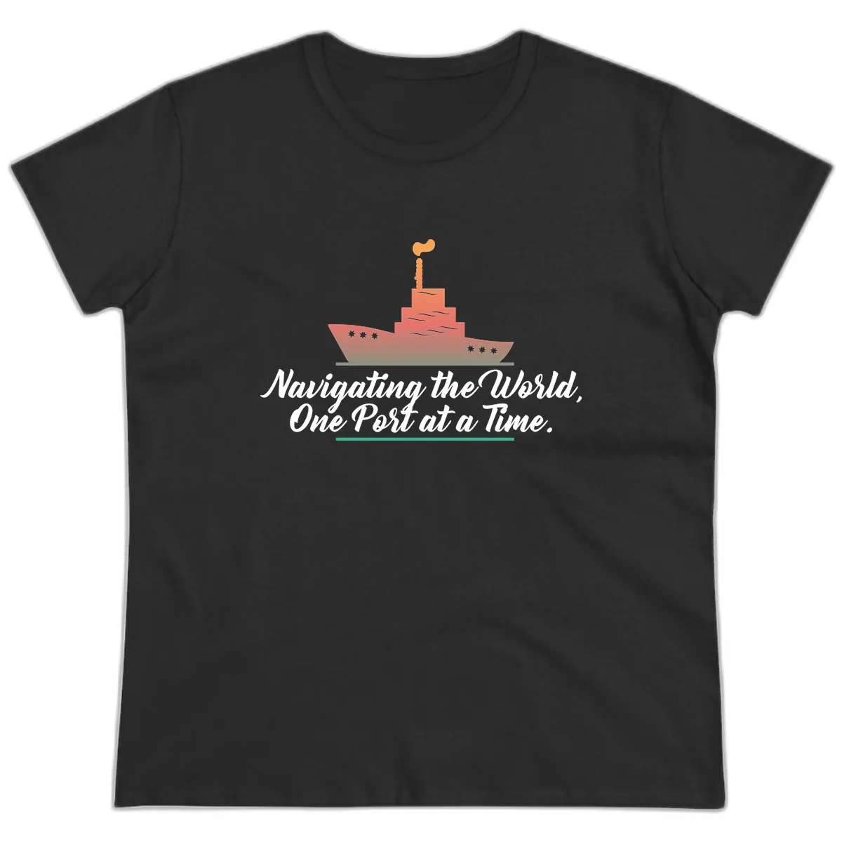 Navigating The World, One Port At A Time Ladies Tee in Black