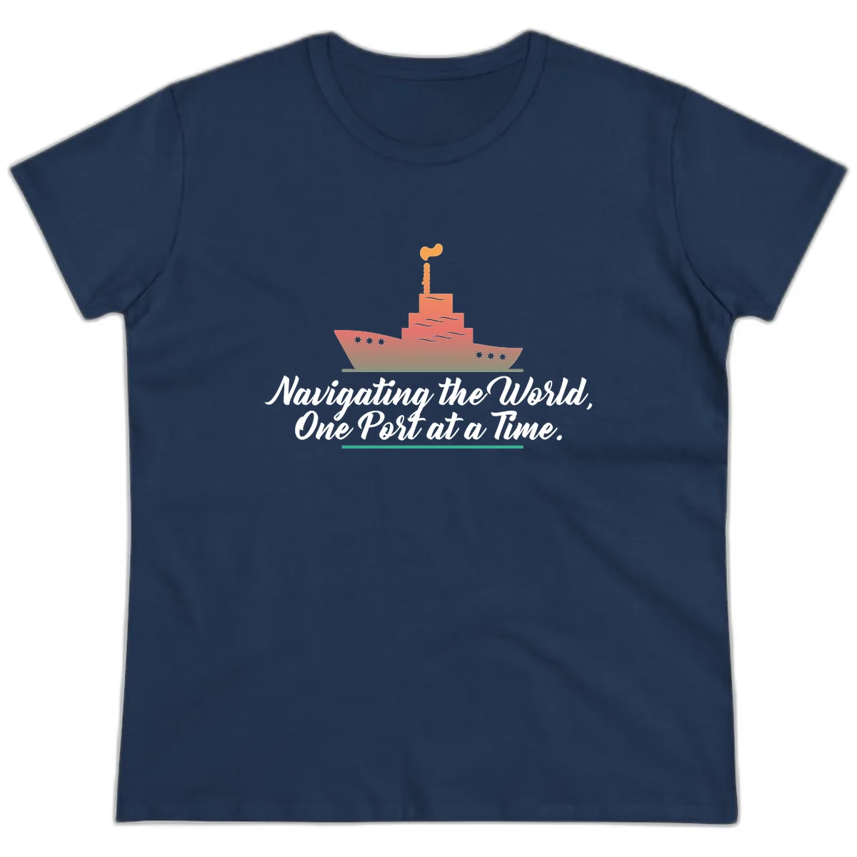 Navigating The World, One Port At A Time Ladies Tee in Navy