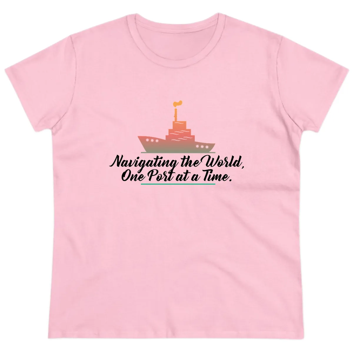 Navigating The World, One Port At A Time Ladies Tee in Light Pink