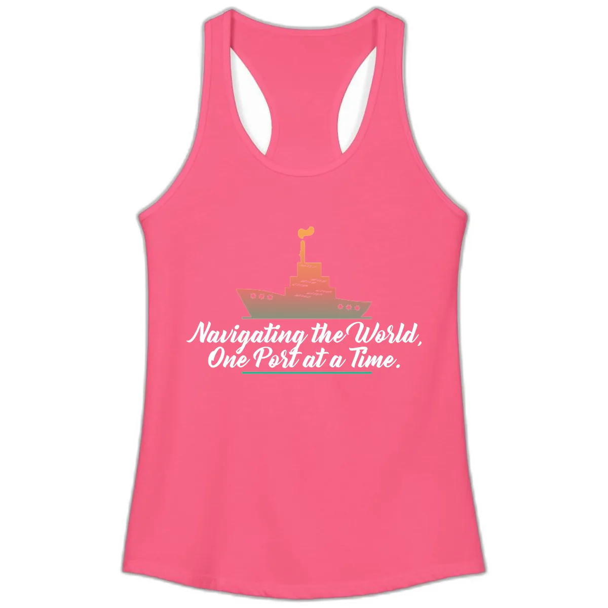Navigating The World, One Port At A Time Ladies Tank in Solid Hot Pink