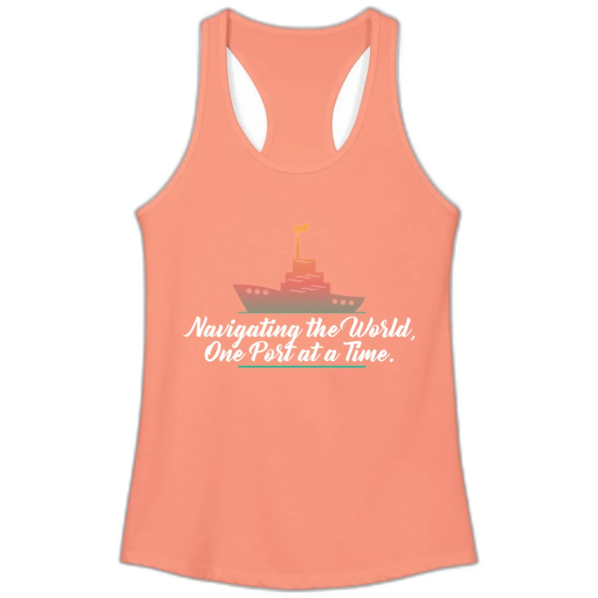 Navigating The World, One Port At A Time Ladies Tank in Solid Light Orange