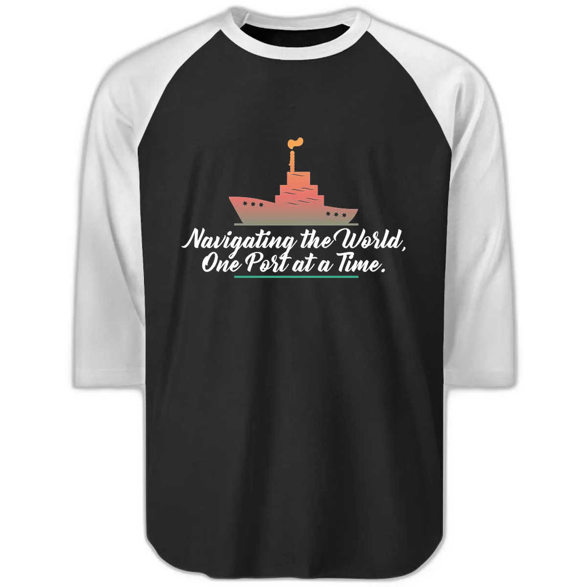 Navigating The World, One Port At A Time Raglan 3/4 in Black White