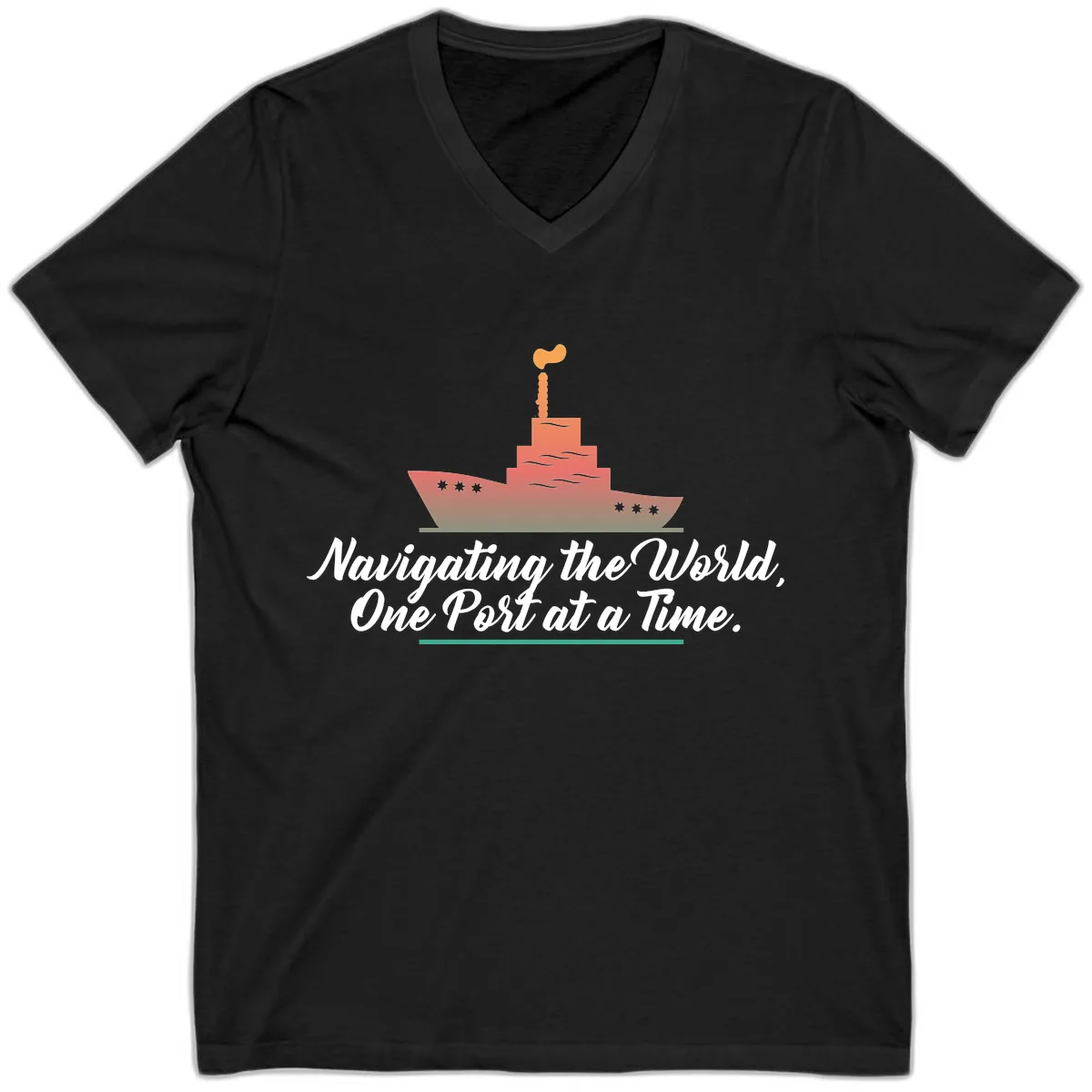 Navigating The World, One Port At A Time V-Neck in Black
