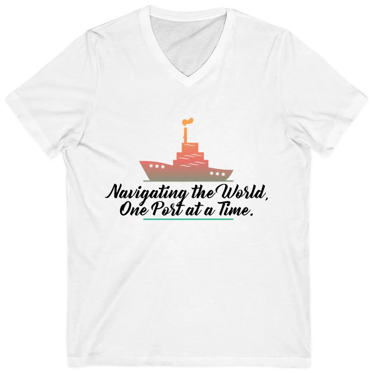 Navigating The World, One Port At A Time V-Neck in White
