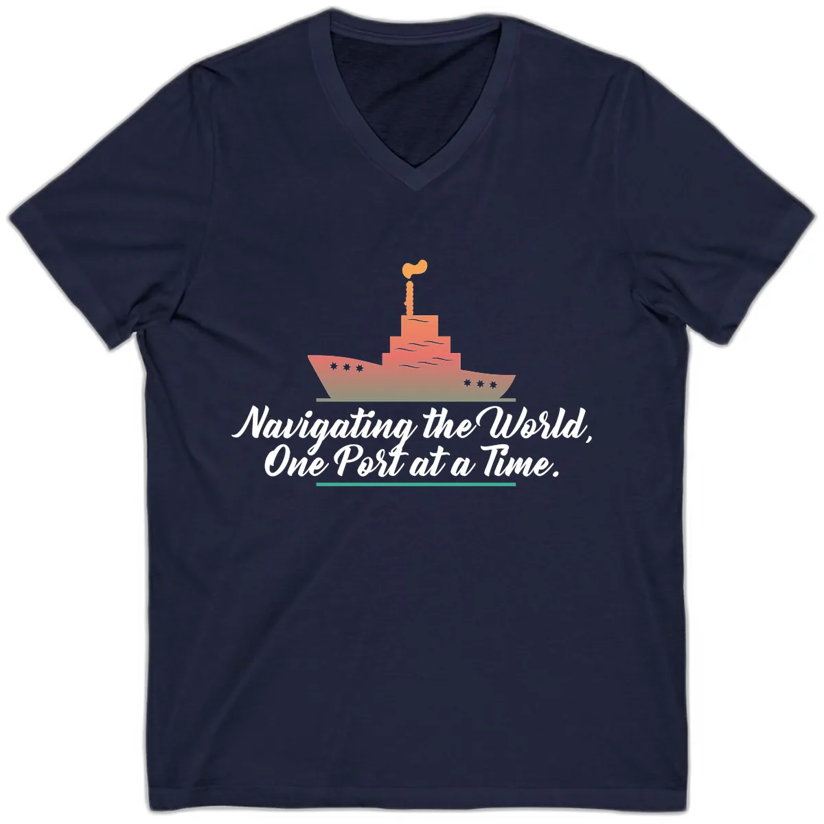 Navigating The World, One Port At A Time V-Neck in Navy