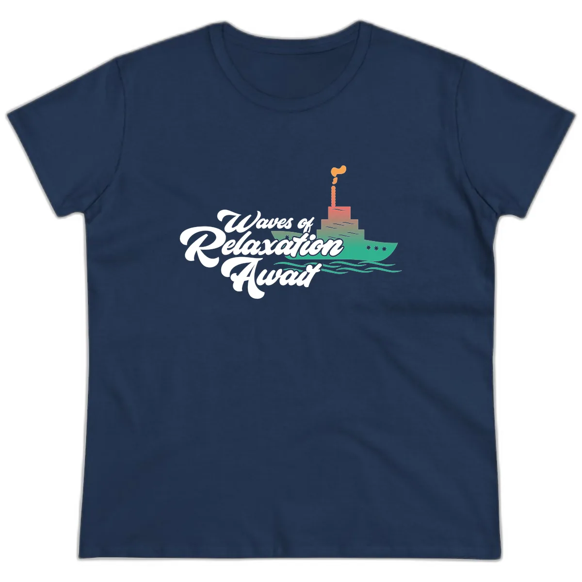 Waves Of Relaxation Await Ladies Tee in Navy