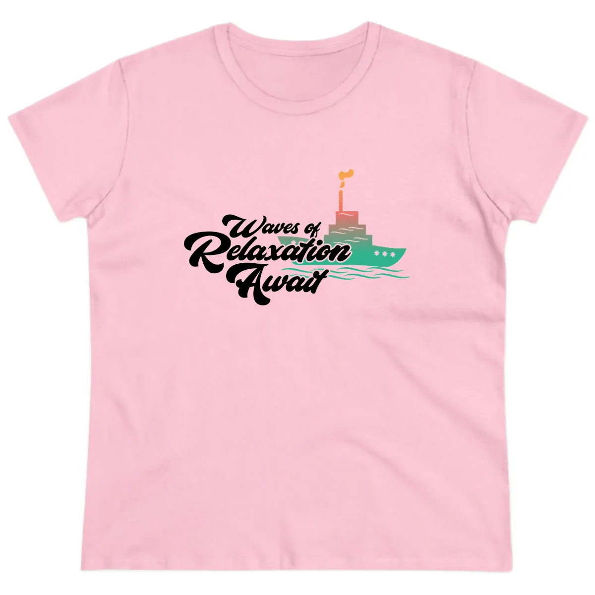 Waves Of Relaxation Await Ladies Tee in Light Pink