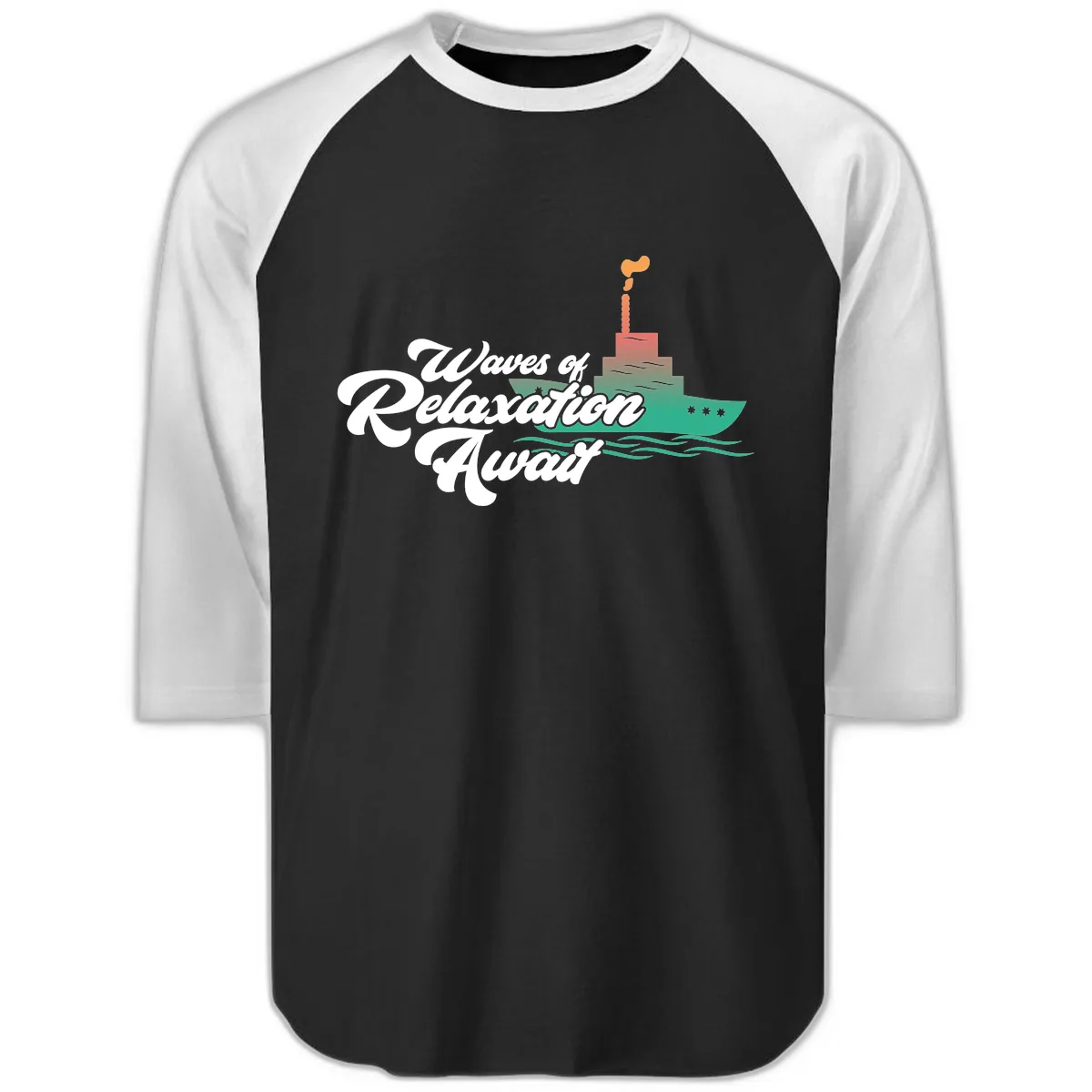 Waves Of Relaxation Await Raglan 3/4 in Black White
