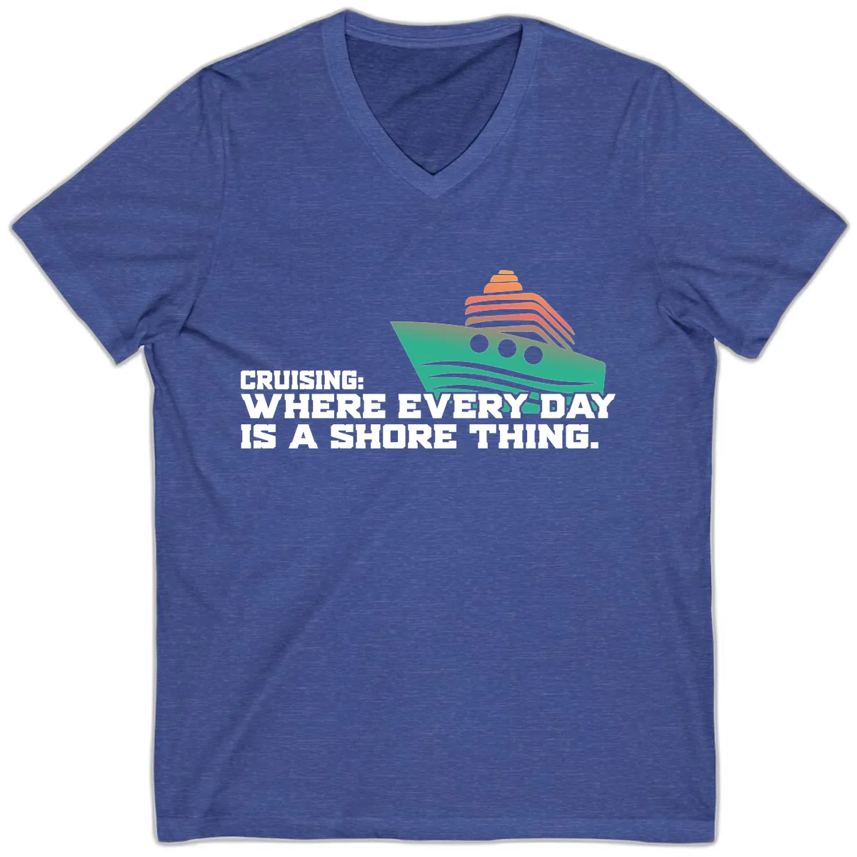Where Every Day Is A Shore Thing V-Neck in Heather True Royal