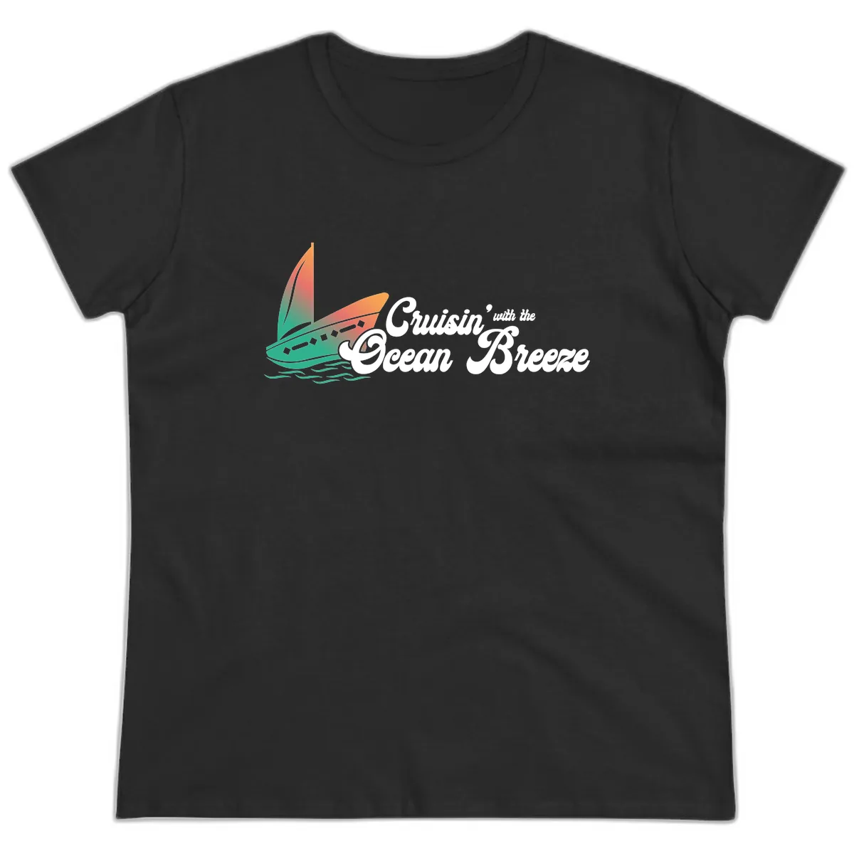 Cruisin' With The Ocean Breeze Ladies Tee in Black