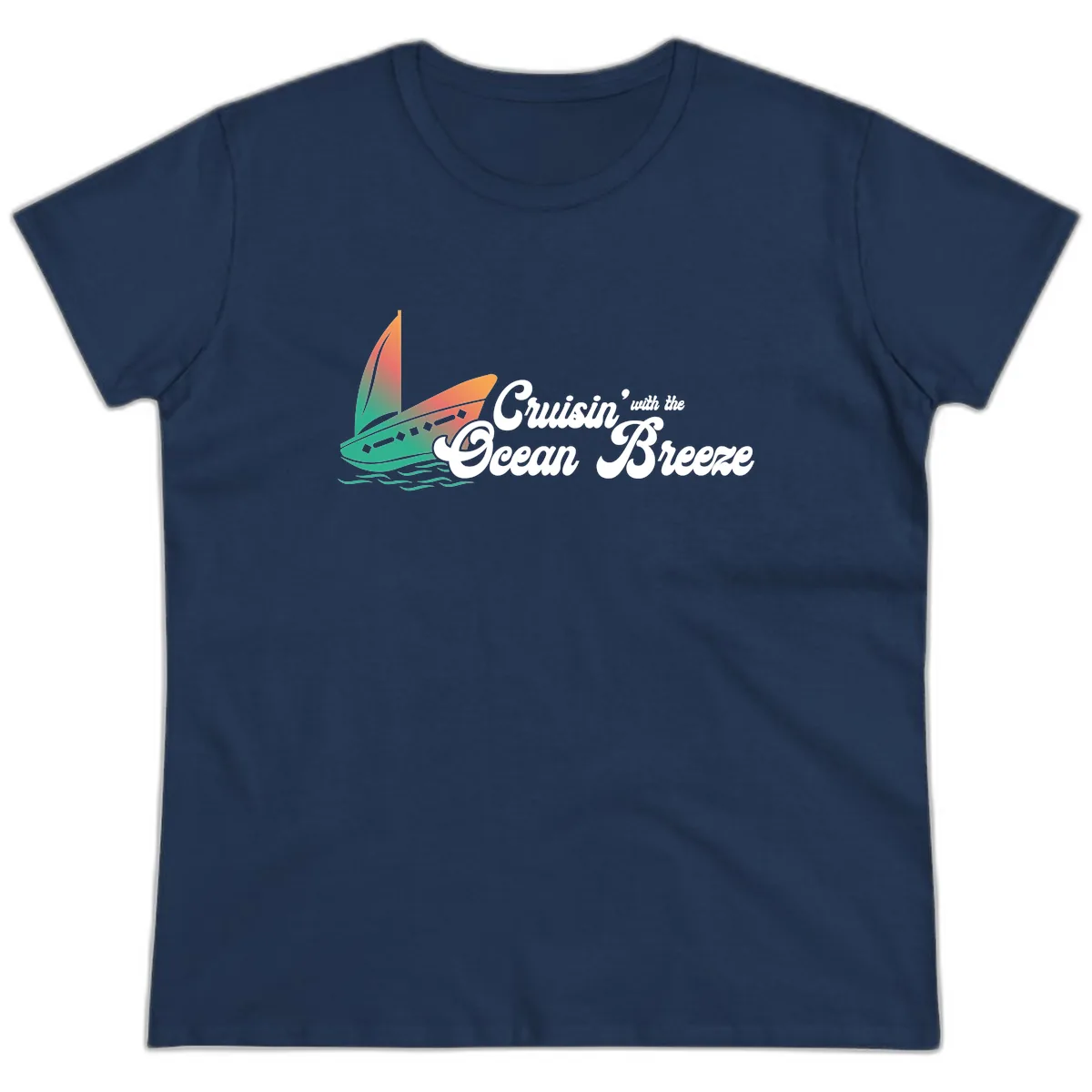 Cruisin' With The Ocean Breeze Ladies Tee in Navy