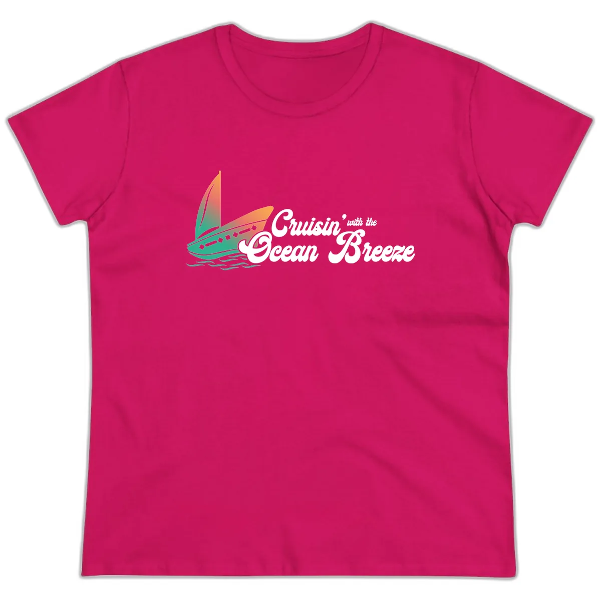 Cruisin' With The Ocean Breeze Ladies Tee in Heliconia